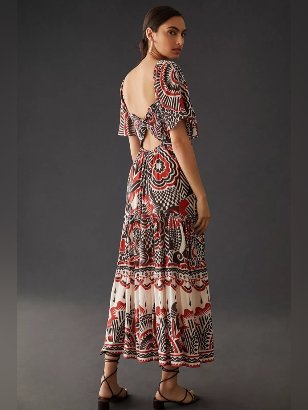 By Anthropologie Tiered Maxi Dress Boho Cut-Out Back Size M NWOT